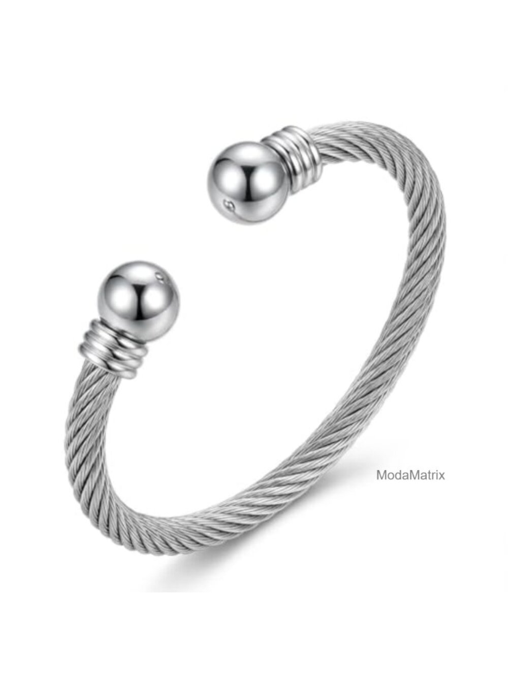 Stainless Steel Twisted Cable Wire Bracelet, Adjustable Open Cuff Bangle,